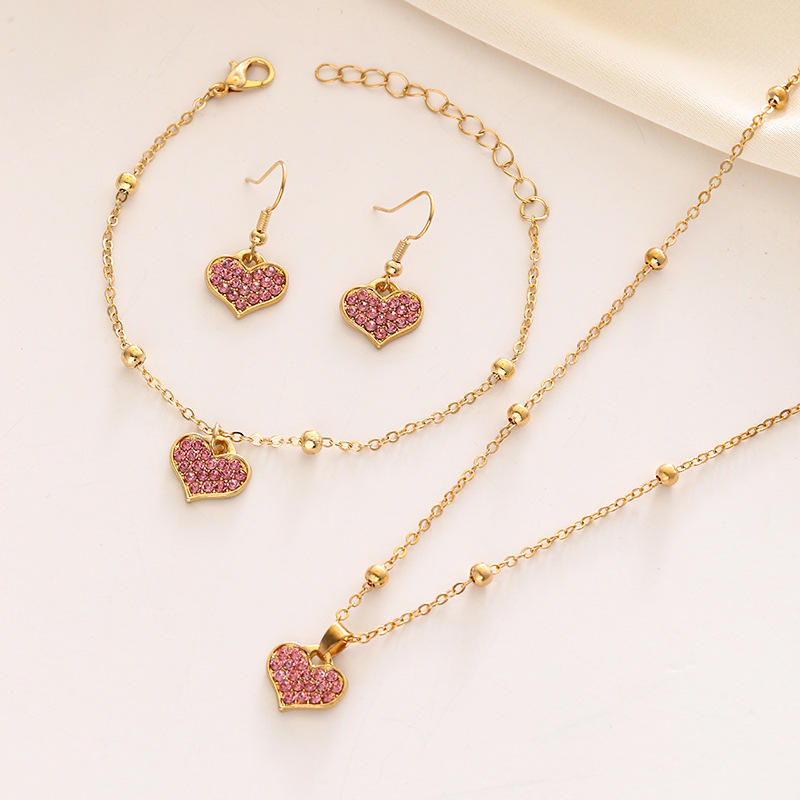 4-Piece Heart Love Necklace, Bracelet, and Earrings Set