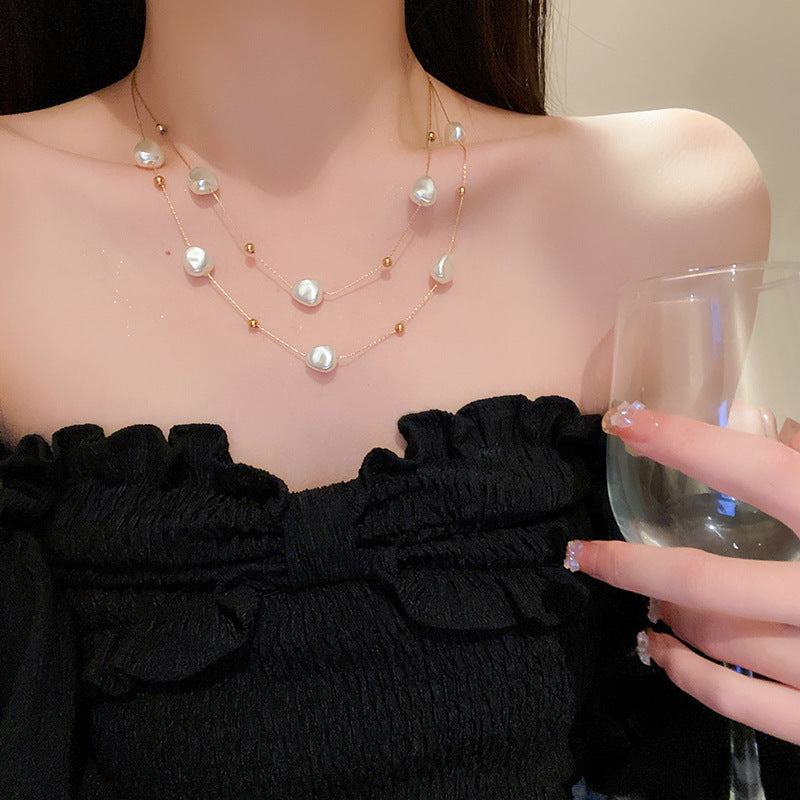 Double Layered Pearl & Gold Necklace