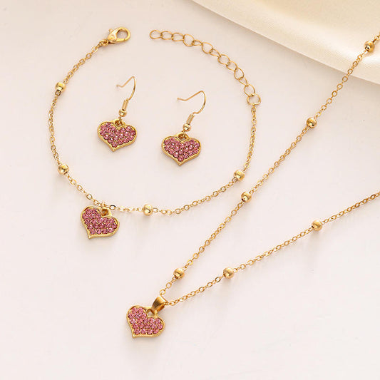 4-Piece Heart Love Necklace, Bracelet, and Earrings Set