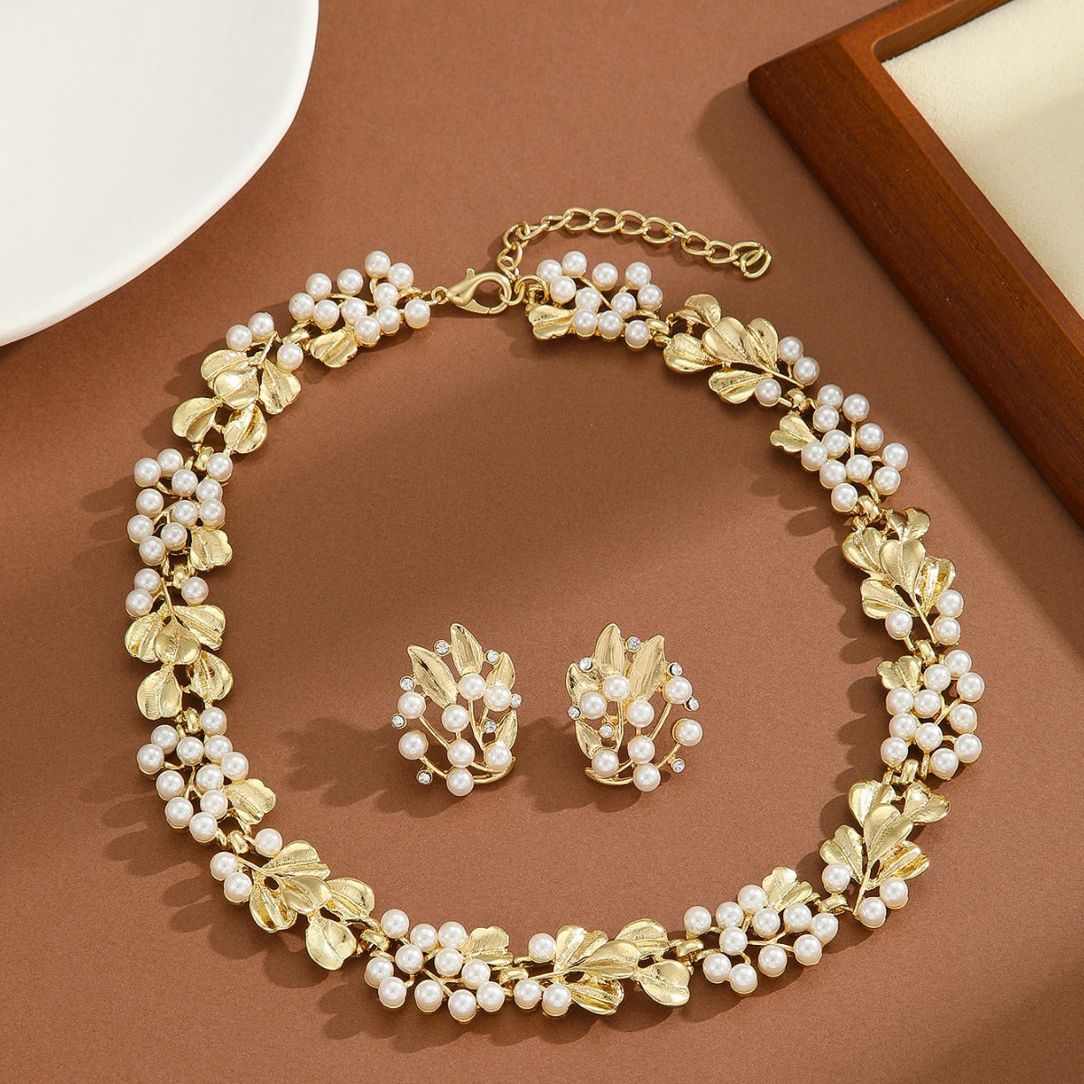 Pearl & Rhinestone Necklace and Earring Set