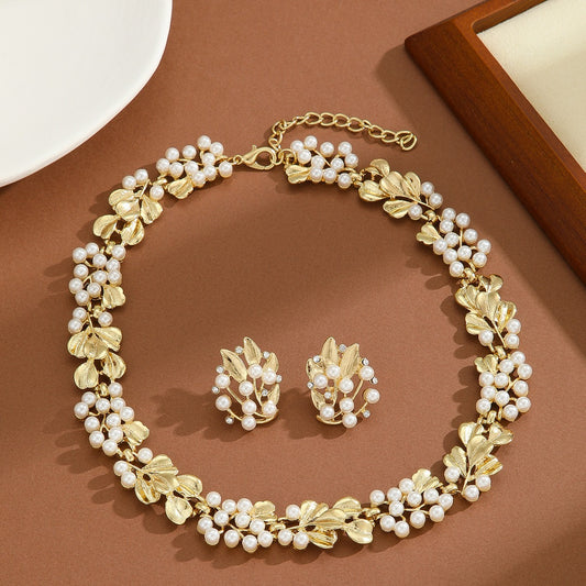 Pearl & Rhinestone Necklace and Earring Set