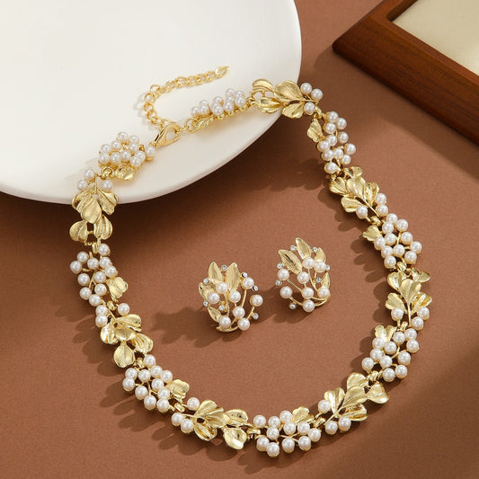 Pearl & Rhinestone Necklace and Earring Set