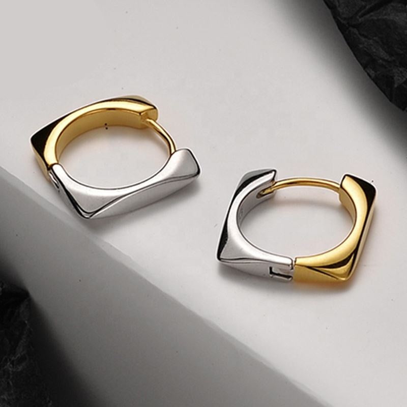 Two-Tone Gold & Silver Huggie Earrings