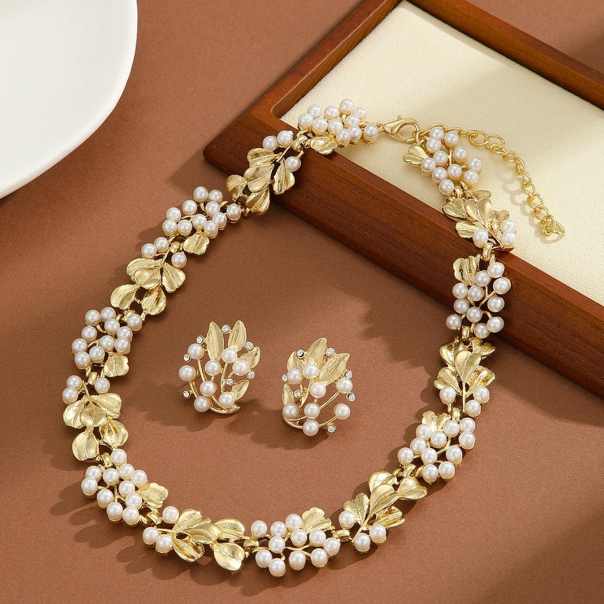 Pearl & Rhinestone Necklace and Earring Set