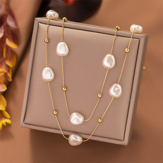 Double Layered Pearl & Gold Necklace